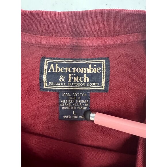 Abercrombie & Fitch Mens Maroon Long Sleeve Crewneck Tshirt Cuff Sleeve Large - Picture 3 of 3